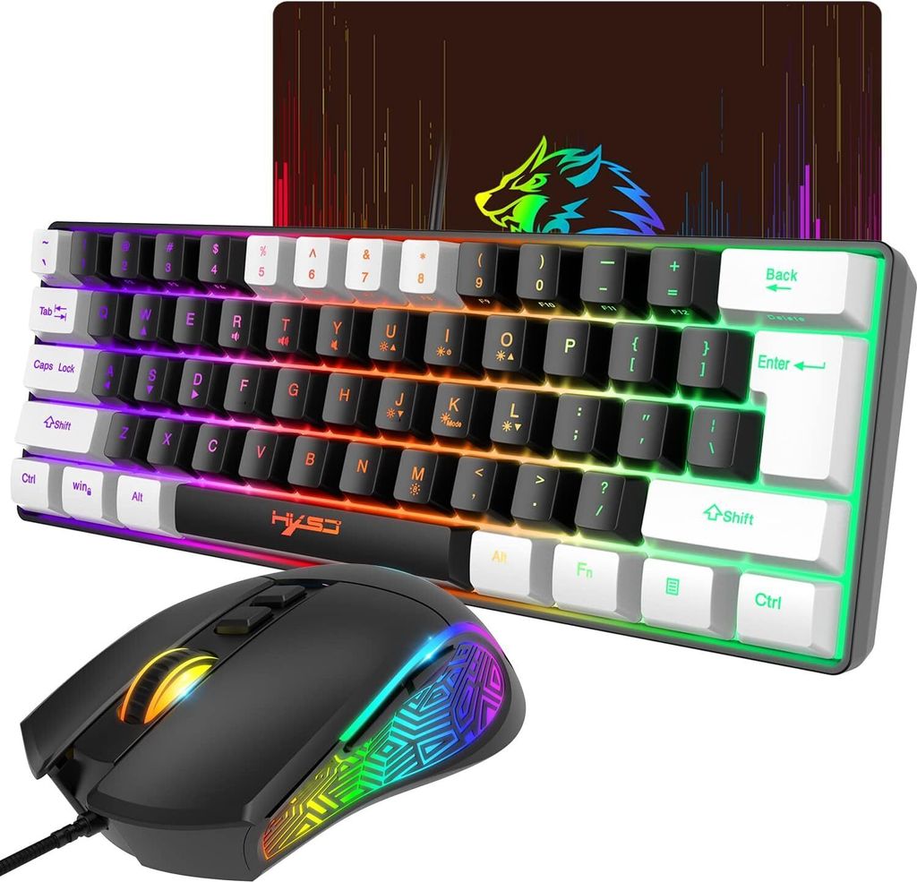 Wired Gaming Keyboard & Maus Combo, mit 61 Tasten RGB Backlit Mauspad, 7 Farbatmungslicht Gaming-Maus, 3600 DPI, Panda-Serie Farbe für PS4-Windows-PC