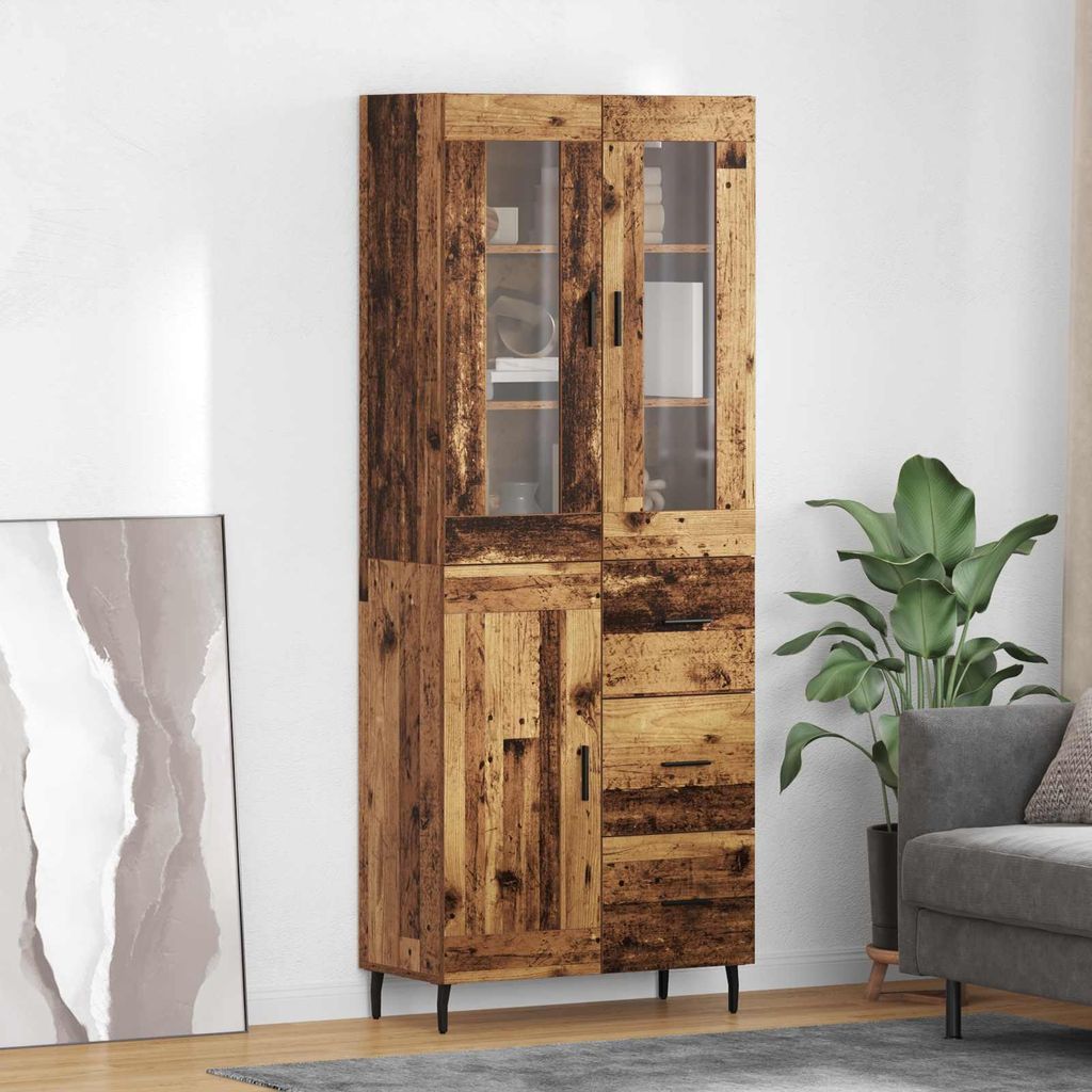 "Schlussverkauf" Highboard mit Schubladen 2 Stück - Standschrank Mit Stauraum - Altholz Holzwerkstoff C6557