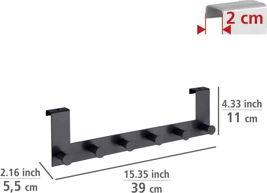 WENKO Metall Türgarderobe Celano in Schwarz 39 x 11 x 5,5 Produktbild 3