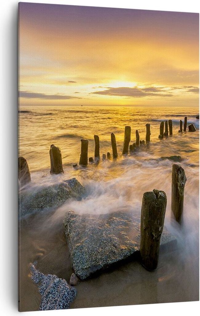 Bild auf Leinwand - Leinwandbild - Einteilig - baltisch meer Mole Landschaft - 80x120cm - Wand Bild - Wandbilder - Leinwanddruck - Wanddekoration -...