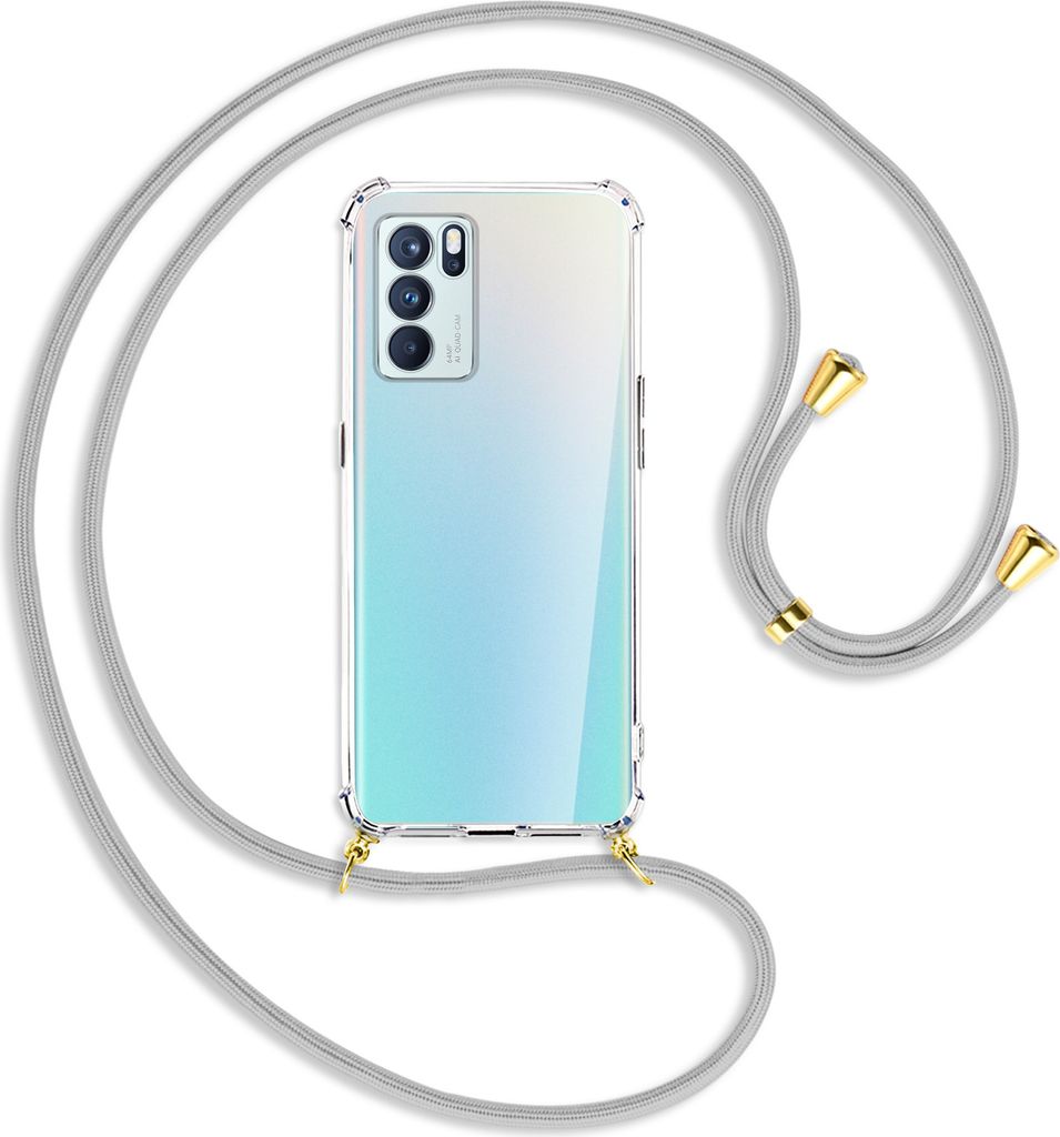 Handykette Backcover-Schutzhülle mit Band (Metall goldfarben) für Oppo Reno6 Pro 5G CN (PEPM00) - silbergrau