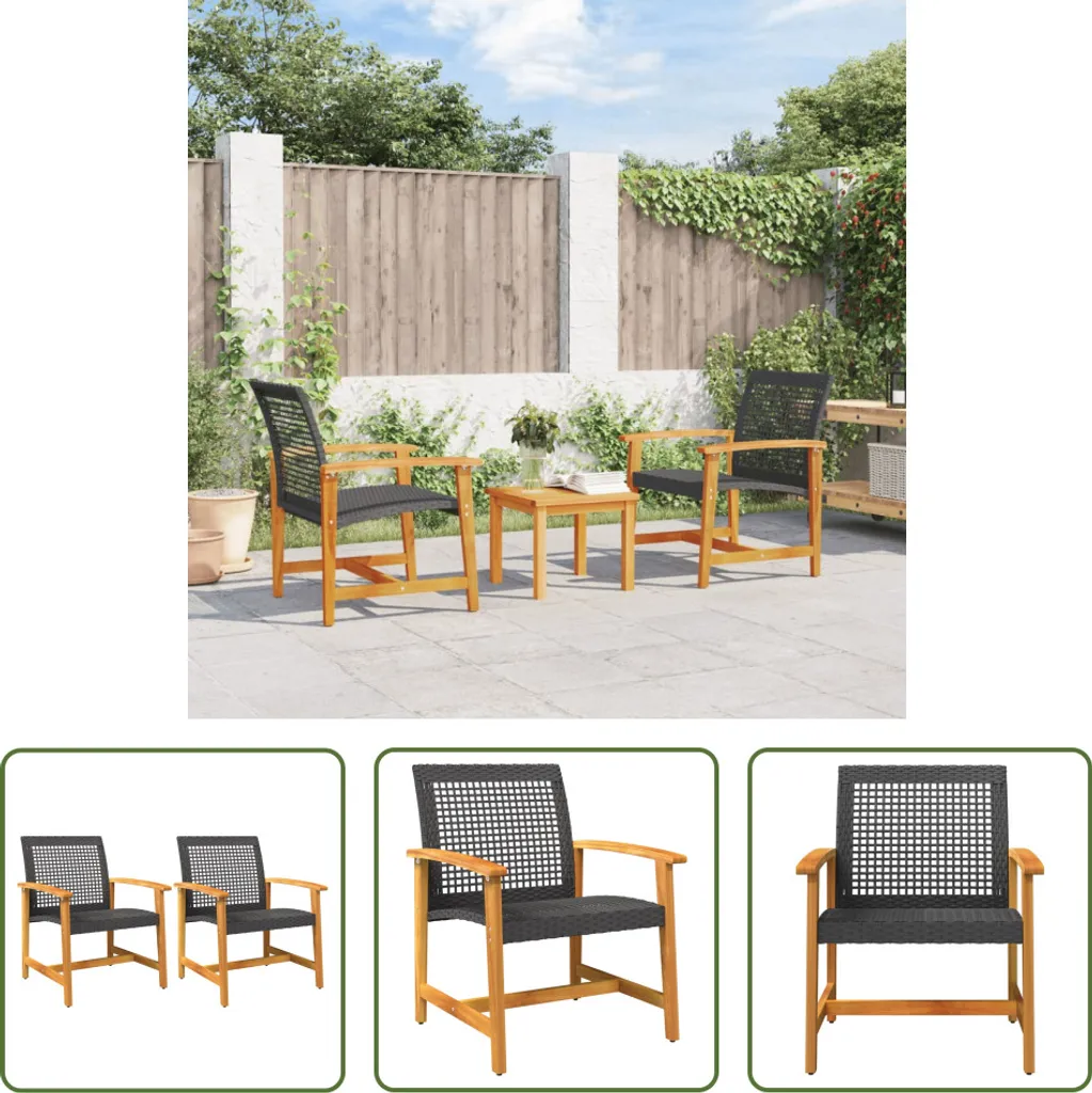 The Living Store sedie da giardino 2 pezzi in poly rattan nero e legno di acacia