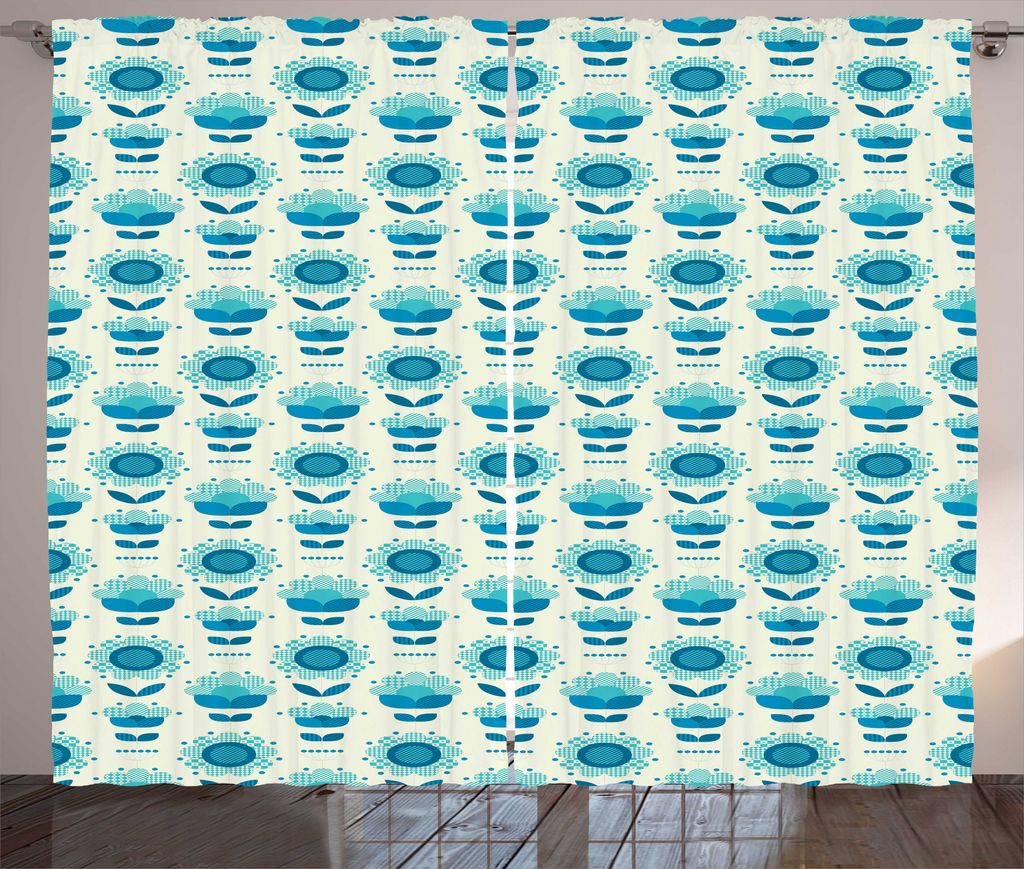 ABAKUHAUS Blumen Rustikaler Gardine, Folkloric Abstrakte Blumen, Wohnzimmer Universalband Gardinen mit Schlaufen und Haken, 280 x 225 cm, Sea Blue ...