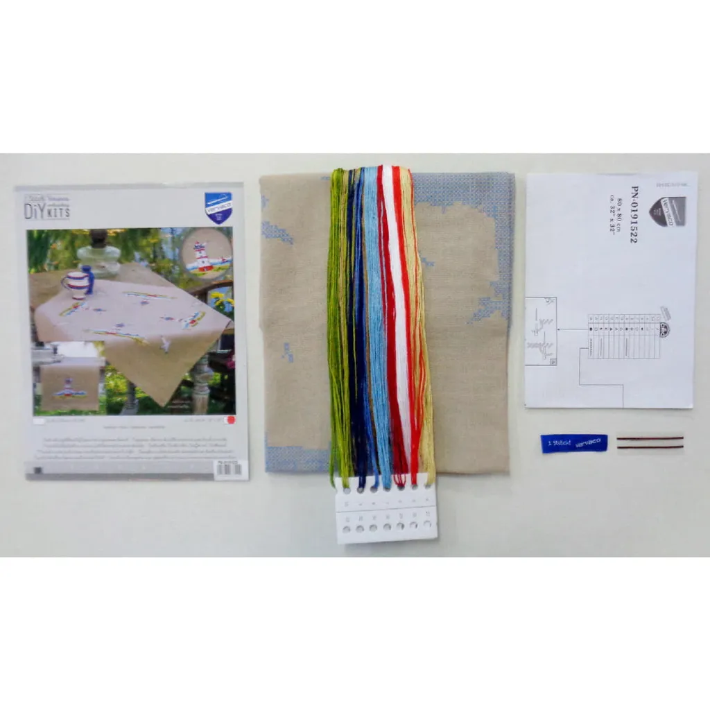 Kit Broderie Nappe Phares 80x80cm, Dessin Pré-imprimé Point de Croix