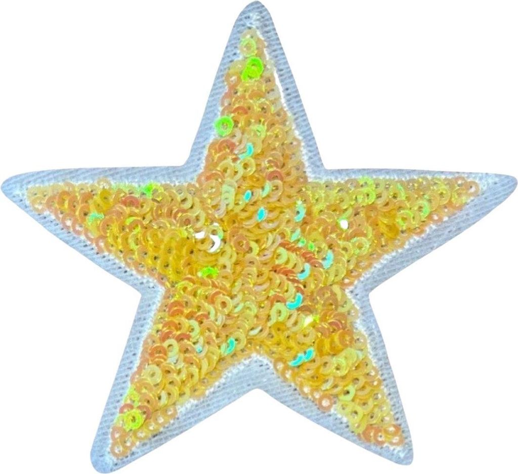 Stern-Pailletten-Glitzer-Emblem-Aufnäher zum Aufbügeln, Gelb