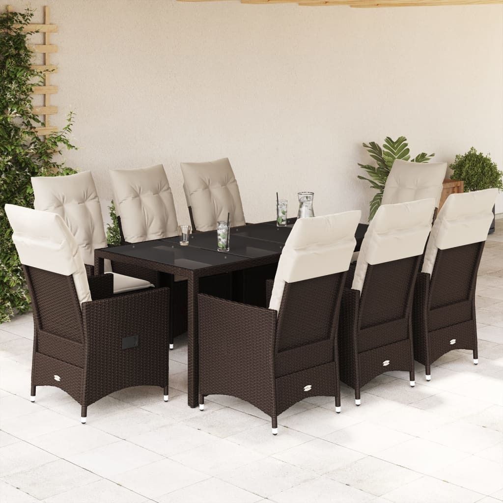 "Rabatt" 9-tlg. Garten-Essgruppe - mit tishe & Stuhl - mit Kissen Braun Poly Rattan - Lounge-Dining set CC10766