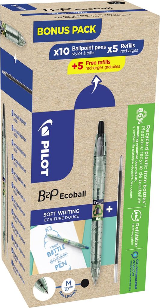 PILOT Kugelschreiber B2P Ecoball Set 10Kulis+10Minen M sw