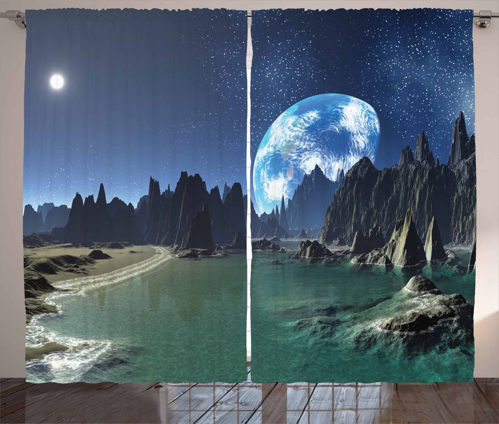ABAKUHAUS Fantasie Rustikaler Vorhang, Erde von Alien Shores, Wohnzimmer Universalband Gardinen mit Schlaufen und Haken, 280 x 245 cm, Jadegrün Du...