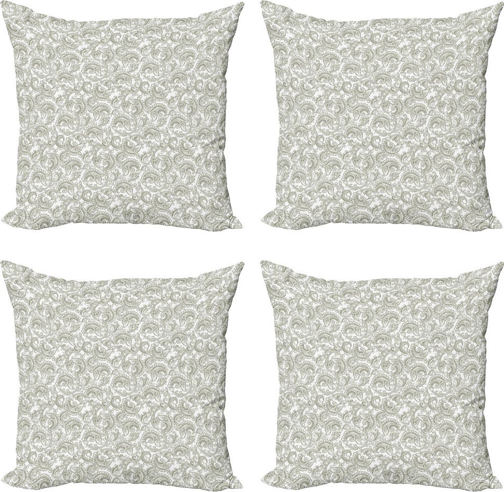 ABAKUHAUS Blumen Kissenbezug Set (4 Stück), Damast mit Ethnic, Moderner Doppelseitiger Digitaldruck, 60 cm x 60 cm, Reseda Grün Weiß