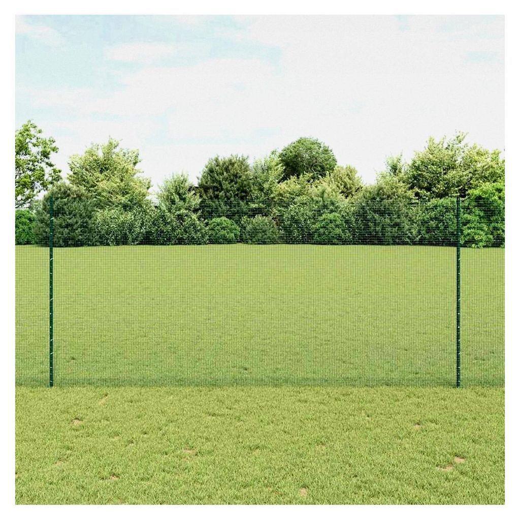 Verzinkter Drahtzaun mit 11 U-Posten Grün 1,4 x 25 m aus Stahl, Gartenzaun Maschendraht Sichtschutz für Garten, Hof, Kaninchen, Hühner, Haustiere