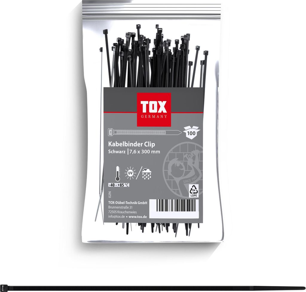 TOX Kabelbinder Clip 7,6x300 (100 Stk.) / innen / außen