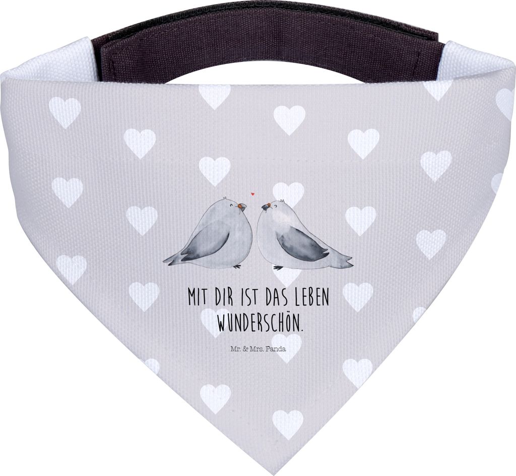 Mr. & Mrs. Panda Halstuch Turteltauben Liebe - Grau Pastell - Geschenk, Tauben, Freundin, Hunde, Hochzeitstag, Hundehalstuch, Für, Tuch, Hund