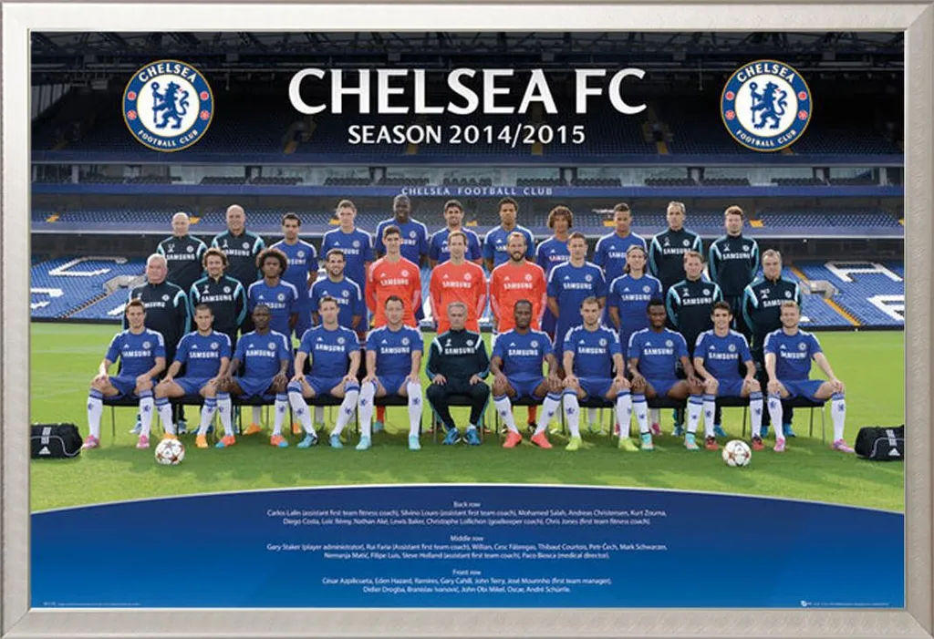 Calcio - Poster - Chelsea - Foto di squadra 14/15 + cornice rimovibile, Shinsuke® Maxi alluminio argento, vetro acrilico
