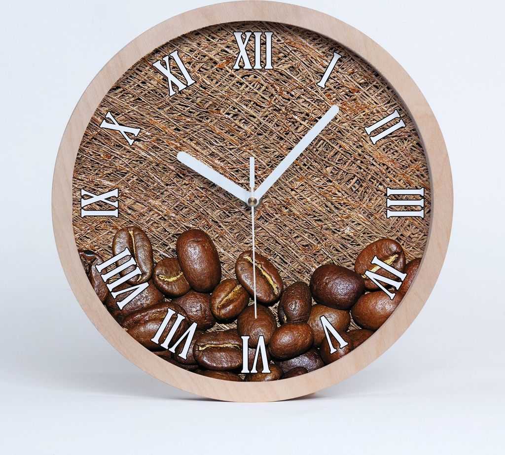 Holzuhr 30fi cm wanduhr - weiße Spitzen - Kaffeebohnen