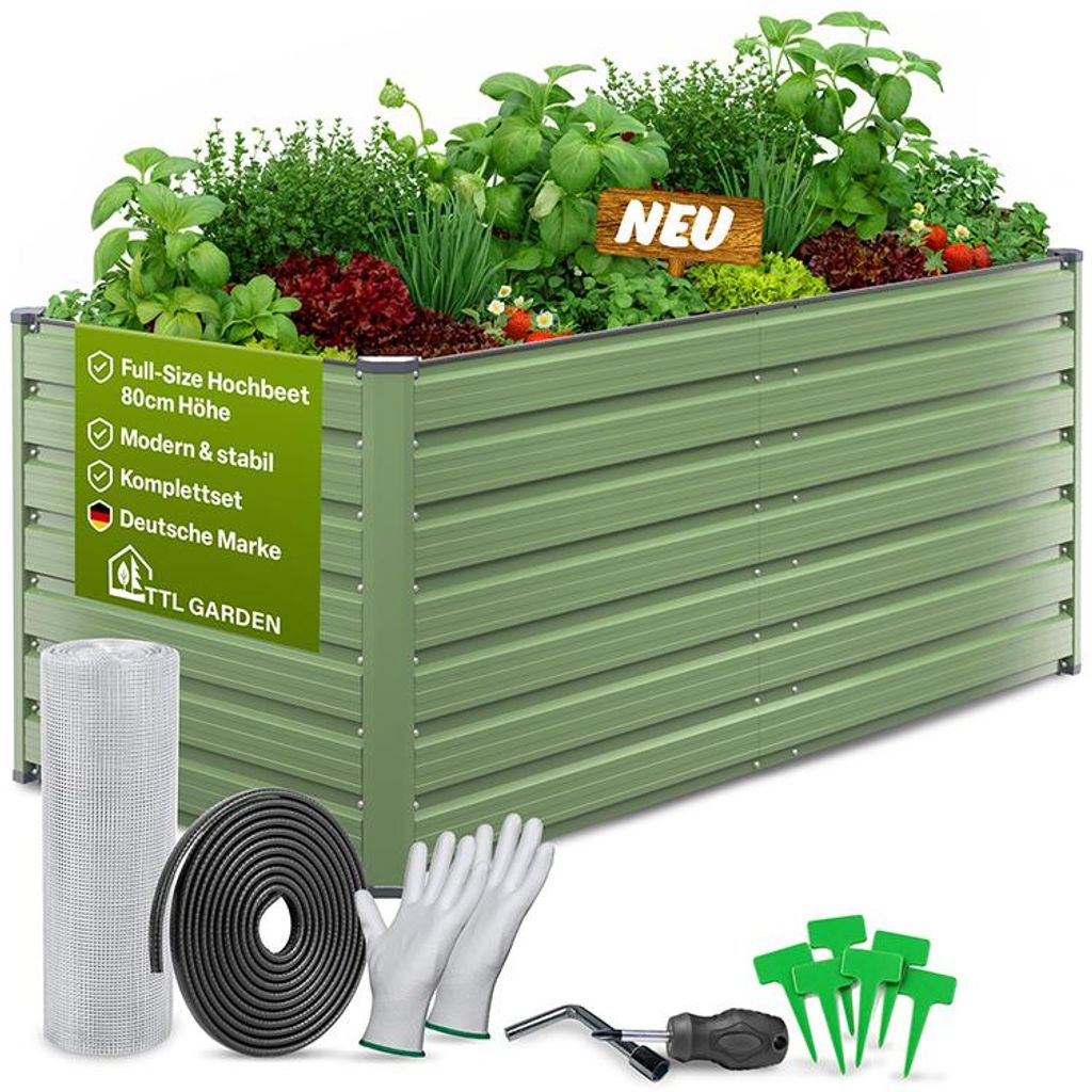 TTL GARDEN Meadow L HIGH Hochbeet 180x80x80cm Metall Salbei Produktbild  KI-generiertes Bild
