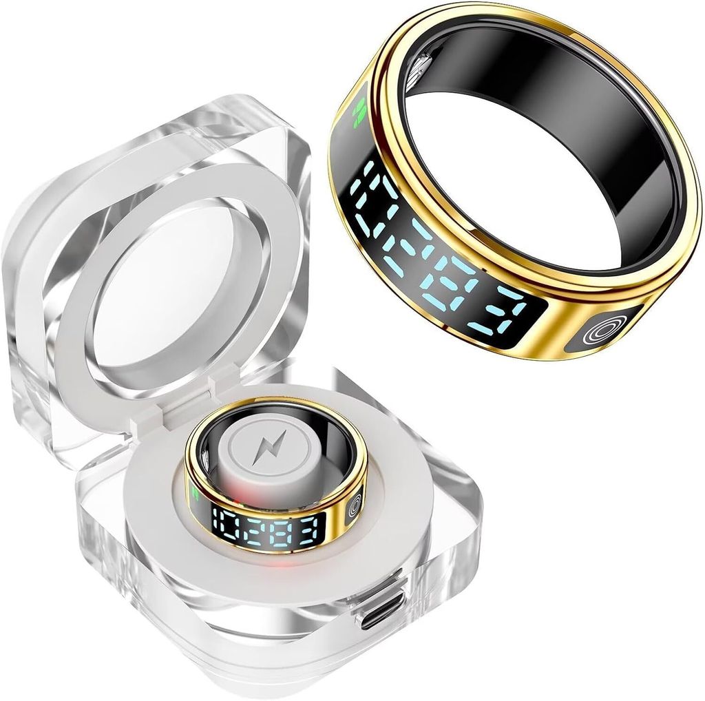 Smart Ring mit Display Smartring Herren Damen Tik Tok Scrolling Ring Fitness Ring Tracker Schlaf Pulsmesser Schrittzähler Android IOS #10-(Φ:19,9...