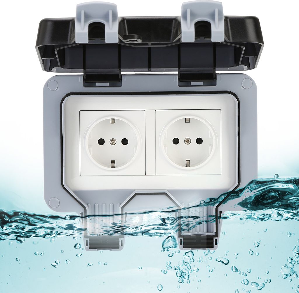 2 Gang IP66 Aufputz Feuchtraum Wasserdichte Steckdosen Wandsteckdose mit Deckel Außensteckdose Gartensteckdose