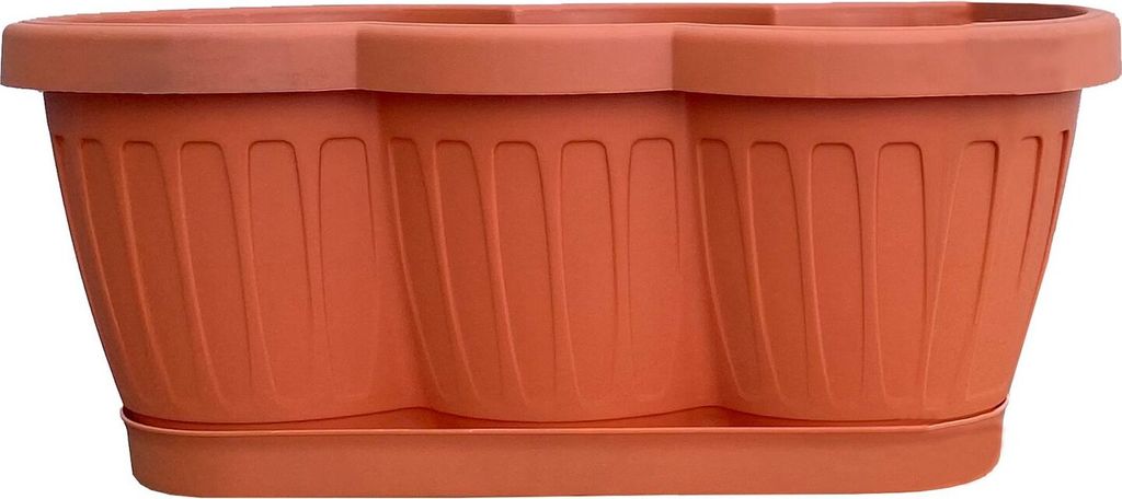 Blumenkasten Balkonkasten Pflanzkasten Terracotta im Wellendesign inkl. passenden Bewässerungsuntersetzer 40, 60 oder 80 cm, Variante:3x 40cm