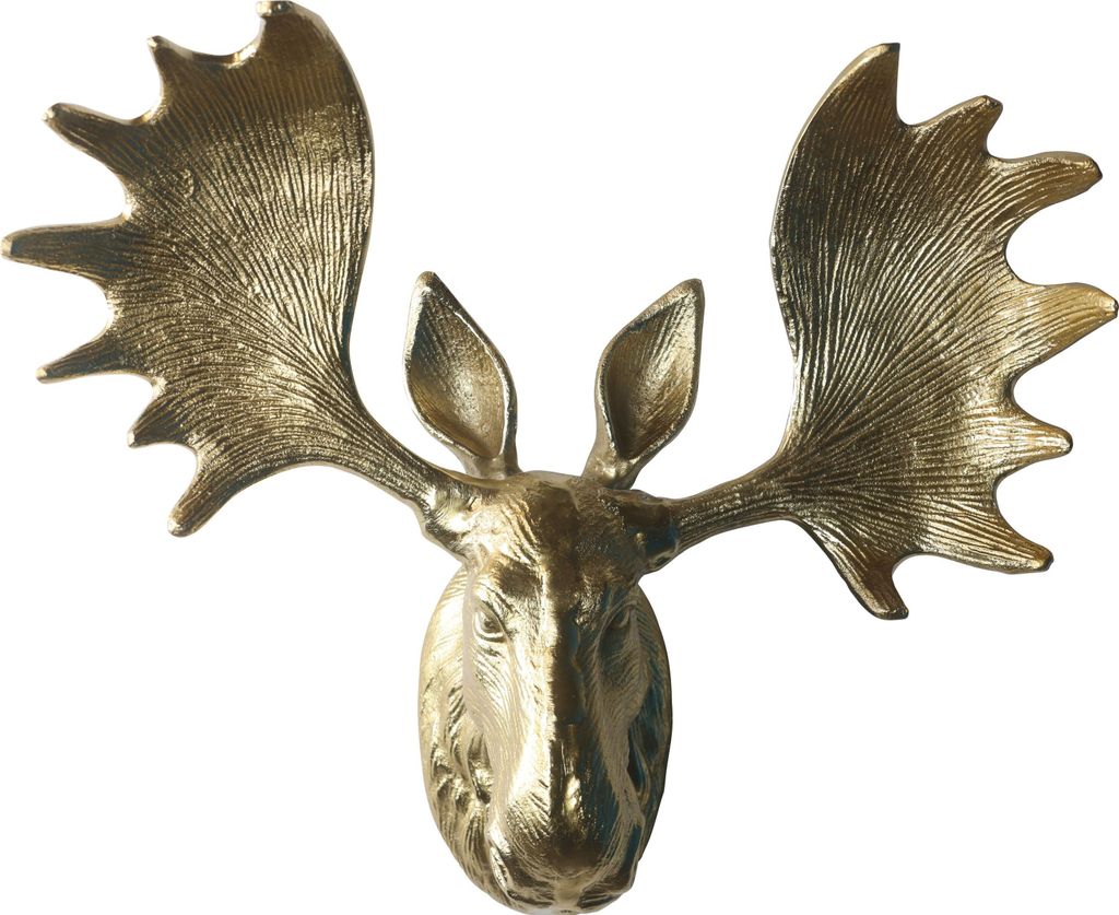 Deko Geweih Elchkopf 'gold' (Größe: M) - Wandfigur, Wanddeko, Metall Elchgeweih, Elchkopf, Geweih und Skulptur Elch Geschenk Dekogeweih Hörnern