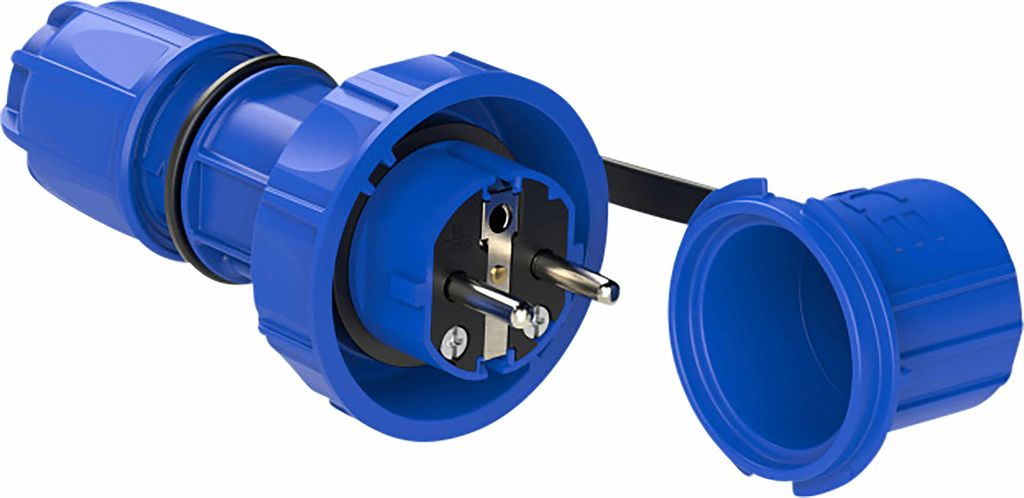 PCE 20051-b Schutzkontaktstecker mit Schutzkappe IP66/68 blau I Stecker gerade | Schlagfestes Gehäuse mit Schraubklemme I Wasserdicht und staubdic...