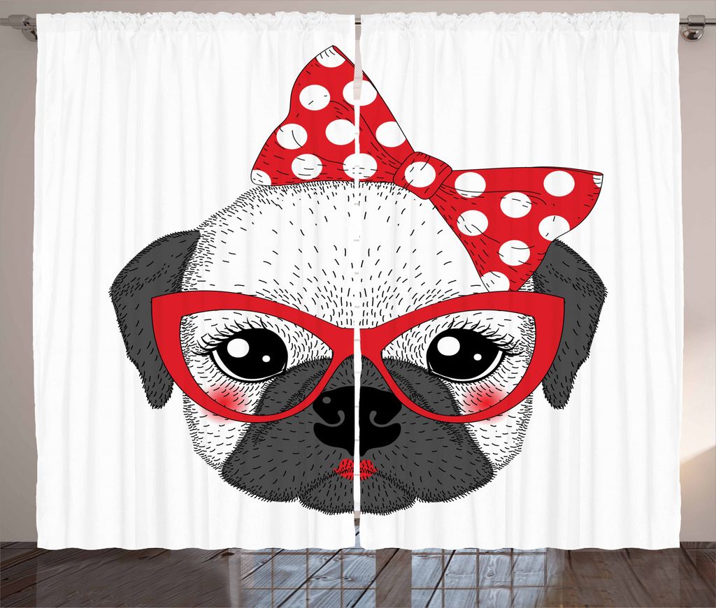 ABAKUHAUS Bulldogge Rustikaler Vorhang, Pin Up Retro weibliches Haustier, Wohnzimmer Universalband Gardinen mit Schlaufen und Haken, 280 x 225 cm, ...