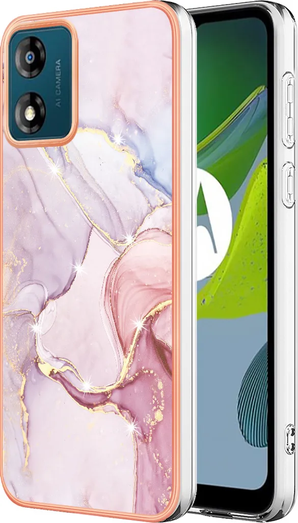 Custodia Motorola Moto E13 Marmo Oro Rosa - Cover Sottile Antiurto TPU