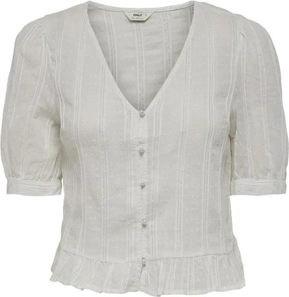 Only With Buttons Onllina Kurzarm-t-shirt Mit V-ausschnitt Weiß S Damen Weiß S