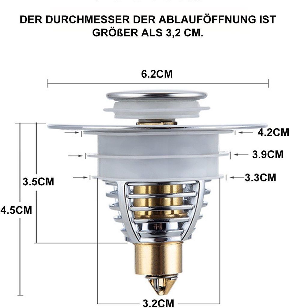 Waschbeckenstöpsel Edelstahl-Spülenabdeckung Ø 0.32 cm
