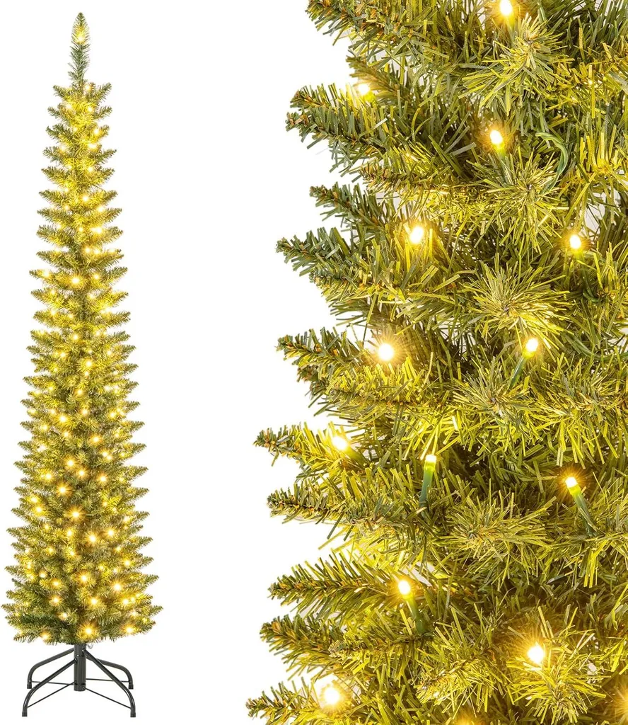 Sapin de Noël Lumineux 180cm Fin avec LED Blanc Chaud - Modèle Élancé