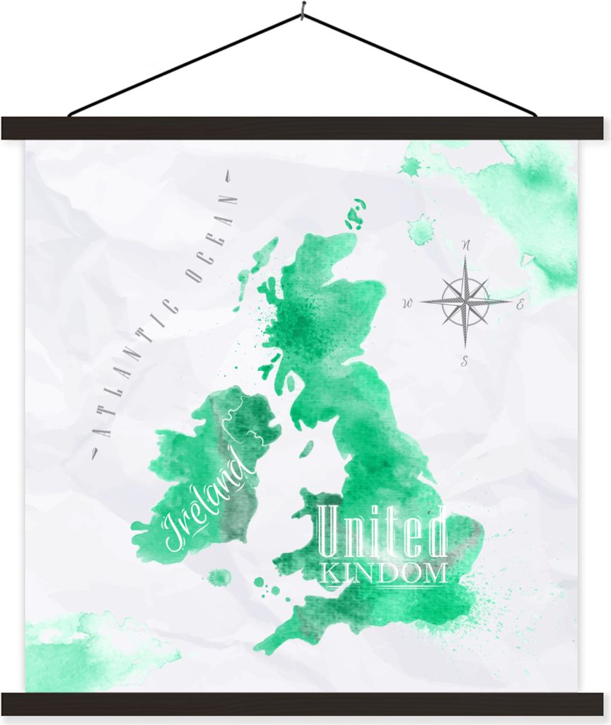 MuchoWow Textilposter England - Weltkarte - Aquarell 60x60 cm mit schwarzem Rahmen - Posteraufhänger