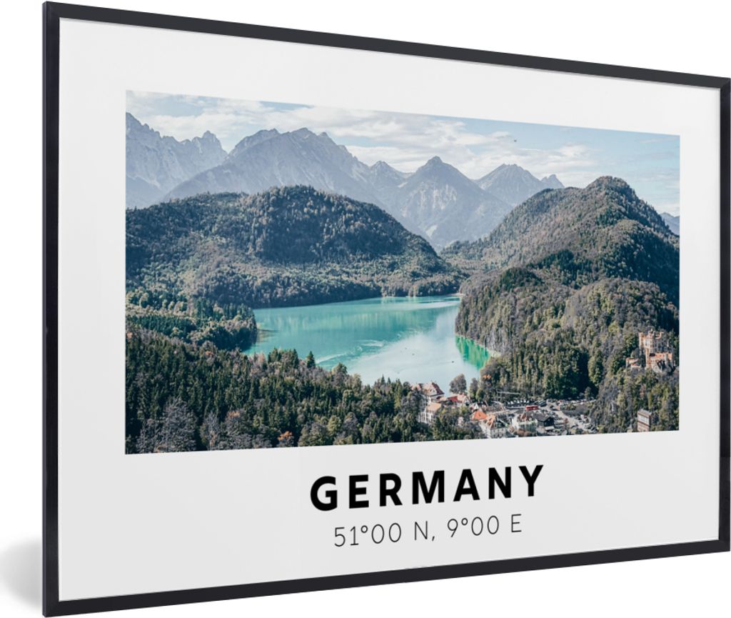 MuchoWow Gerahmtes Poster Deutschland - Wasser - Wald 60x40 cm - Poster mit Schwarzem Bilderrahmen Wandposter Rahmen Foto Bilder - Printing - Wan...