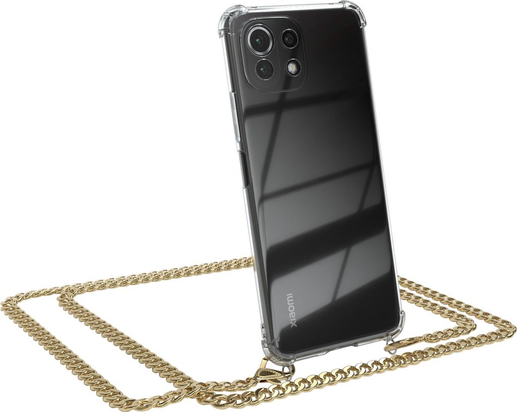 EAZY CASE Metall Handykette für Xiaomi Mi 11 Lite / 5G / 11 Lite 5G NE, Handyhülle mit Umhängeband, Silikonhülle, Metallkette für Smartphone i...