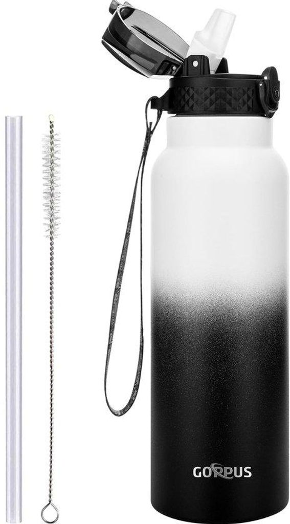 Edelstahl-Trinkflasche 750ml mit Riet, BPA-frei, für Sport