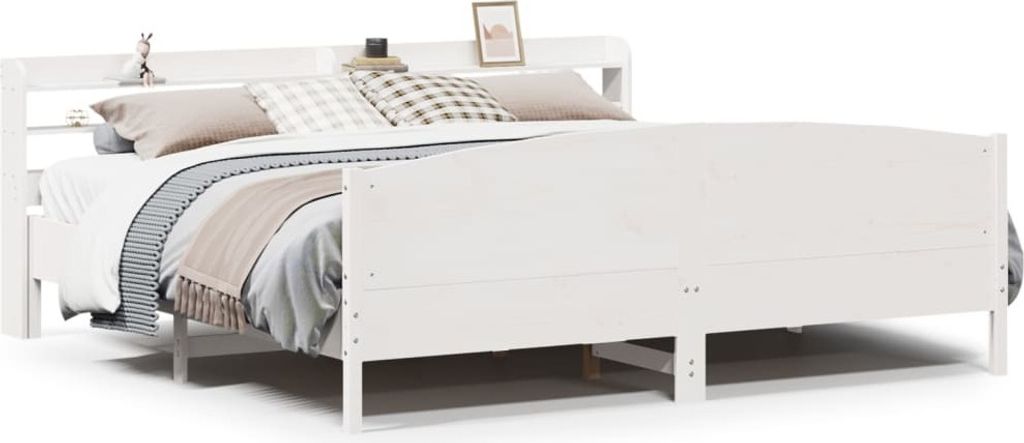 (NEU 2026) Massivholzbett/Bettrahmen, ohne Matratze, Weiß 180x200 cm - Kiefernholz - Klassische Betten - 51.24 kg