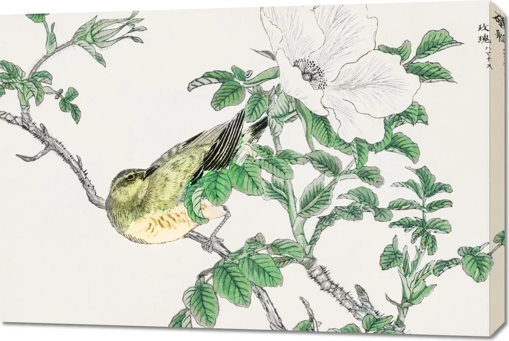 Quadro Giapponese Vintage 90x60 - Il Canto del Bulbul e la Rosa