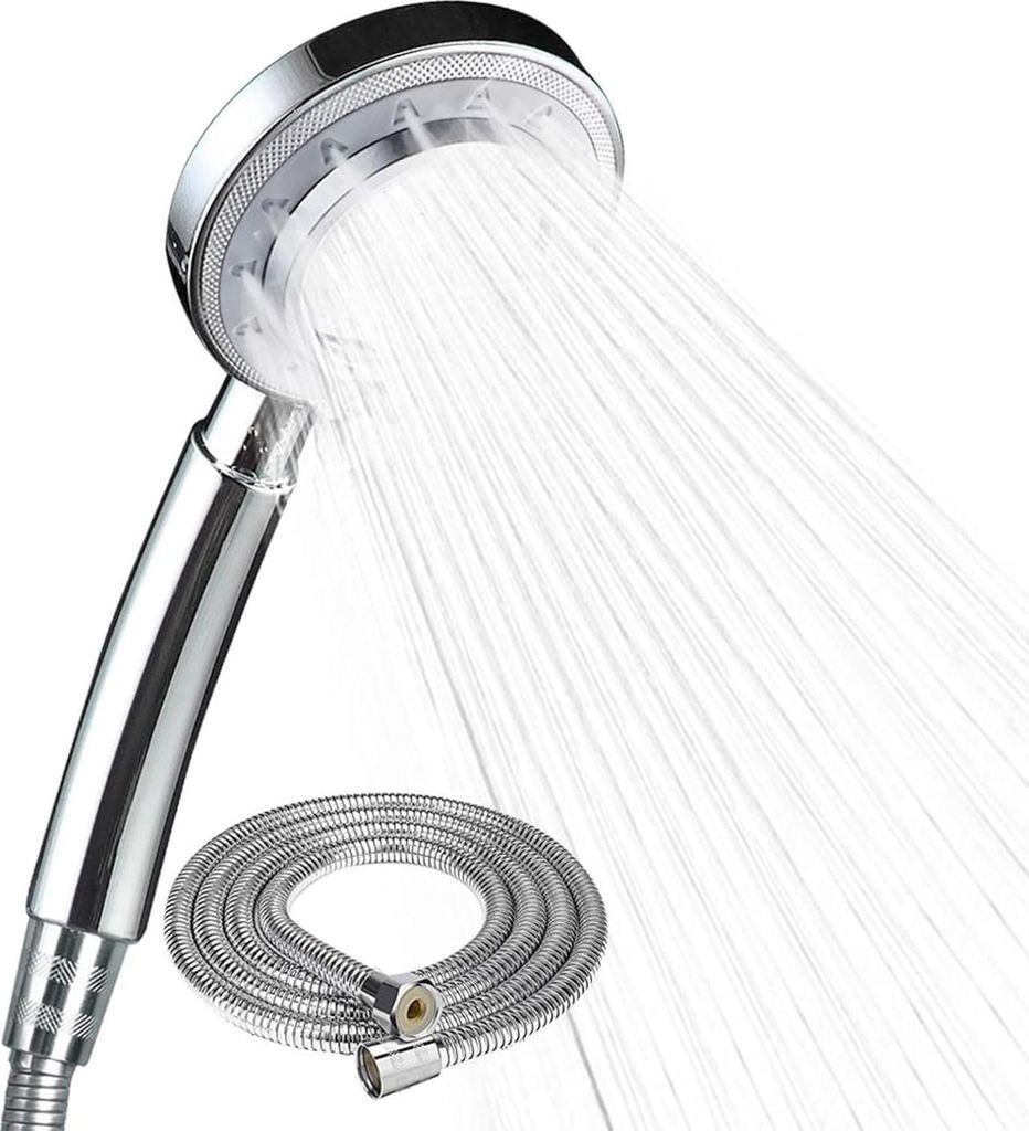 Duschkopf 3 Strahlarten hoher Druck mit 15 m Edelstahl-Schlauch - wassersparend - universell - Chrom - Spartusche