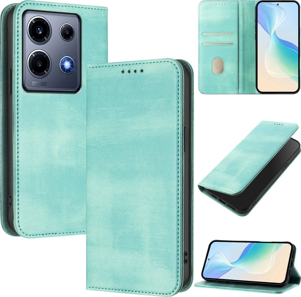 Handyhülle für Infinix Note 30 VIP, Vintage Leder RFID Schutz Kartenfach Standfunktion Magnetische Klapphülle Türkis