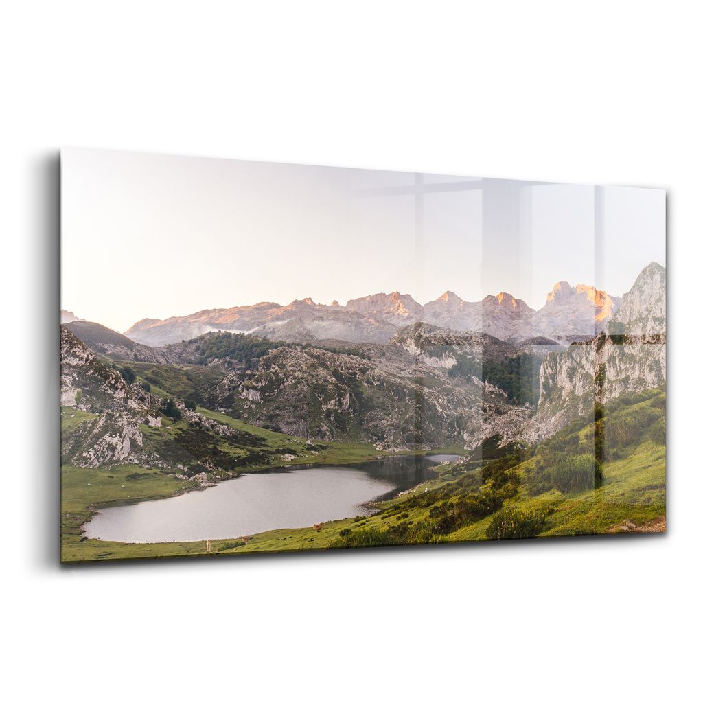 Glasmalerei - dekorative Malerei - moderne Malerei - 140x70 - See mit Pyrenäengebirge