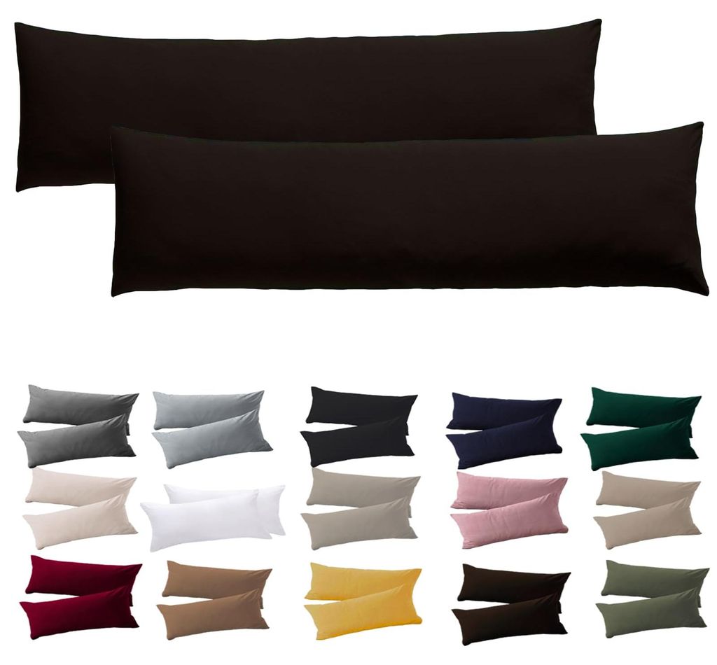 Kissenbezug für Seitenschläfer 40 x 145 cm - 2er-Set, braun, mit Reißverschluss, 100 % Mikrofaser, strapazierfähig und hypoallergen.