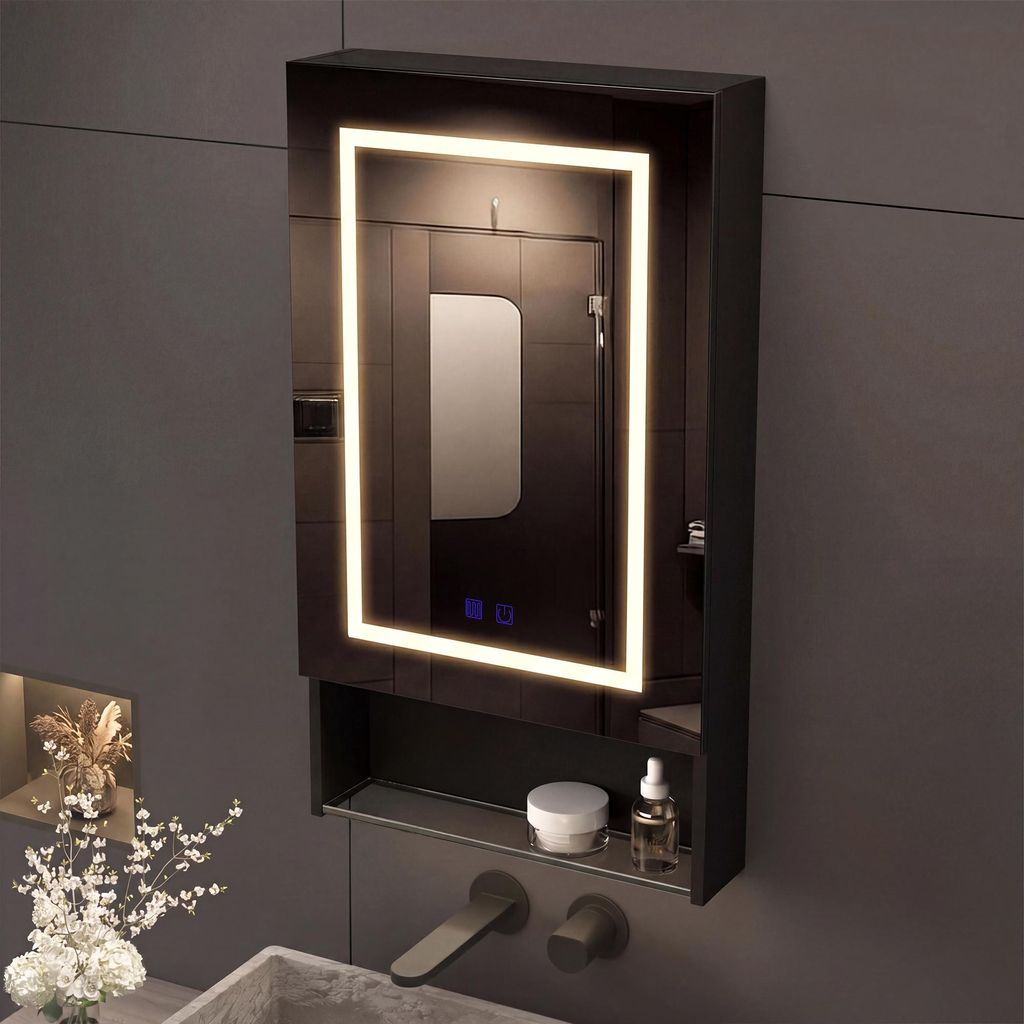 Armadietto a specchio per il bagno, colore nero – 50x88x16 Immagine del prodotto 