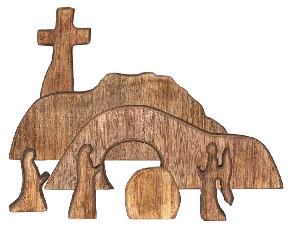 Osterdekoration aus Holz: Leeres Grab – Szene der Auferstehung Jesu – Tischschild für Zuhause, Büro oder Regal – Katholischer religiöser S...