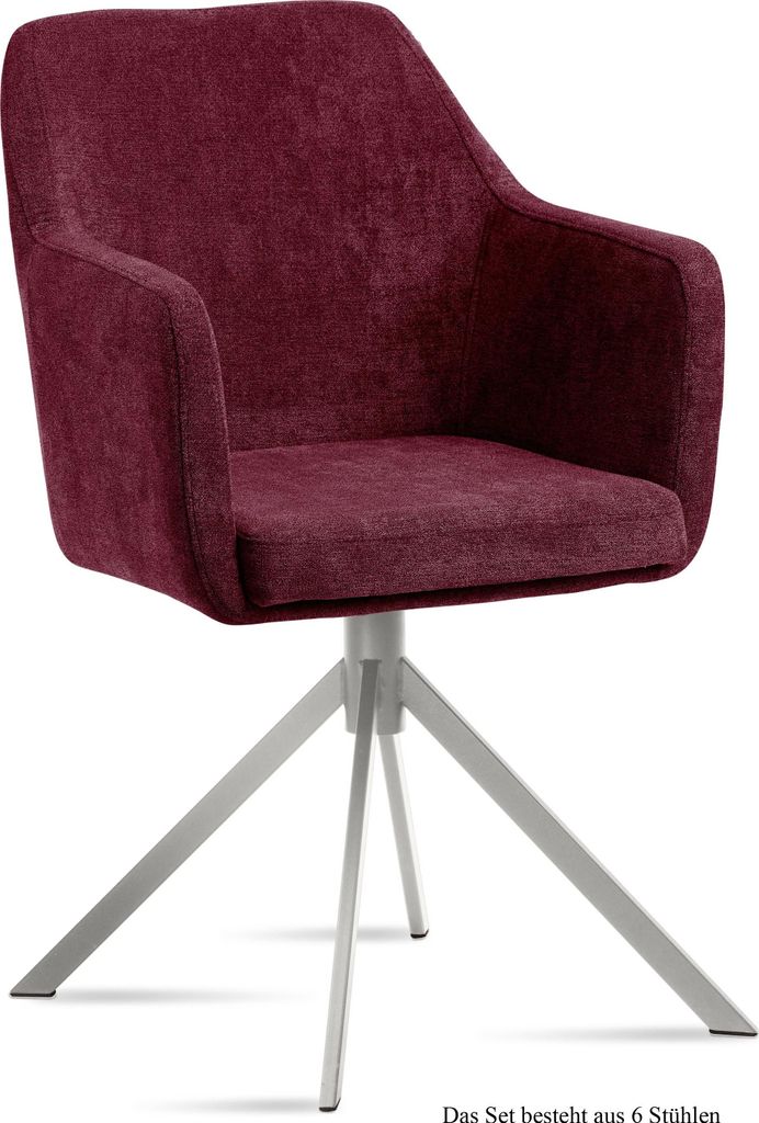 Armlehnstuhl (6er-Set) Dorrie 57x87x60 Edelstahl/Marsala
