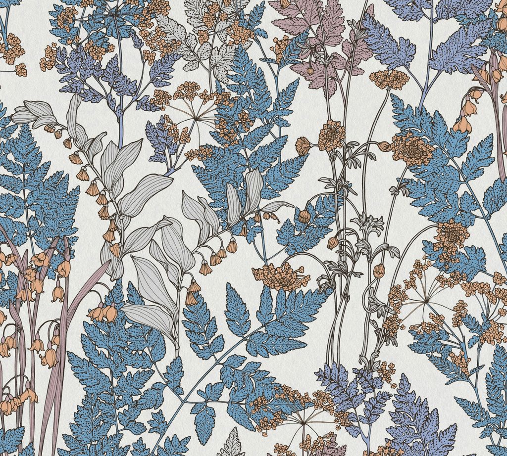 Architects Paper Blumentapete Floral Impression florale Tapete Vliestapete blau creme beige gelb grau 10,05 m x 0,53 m