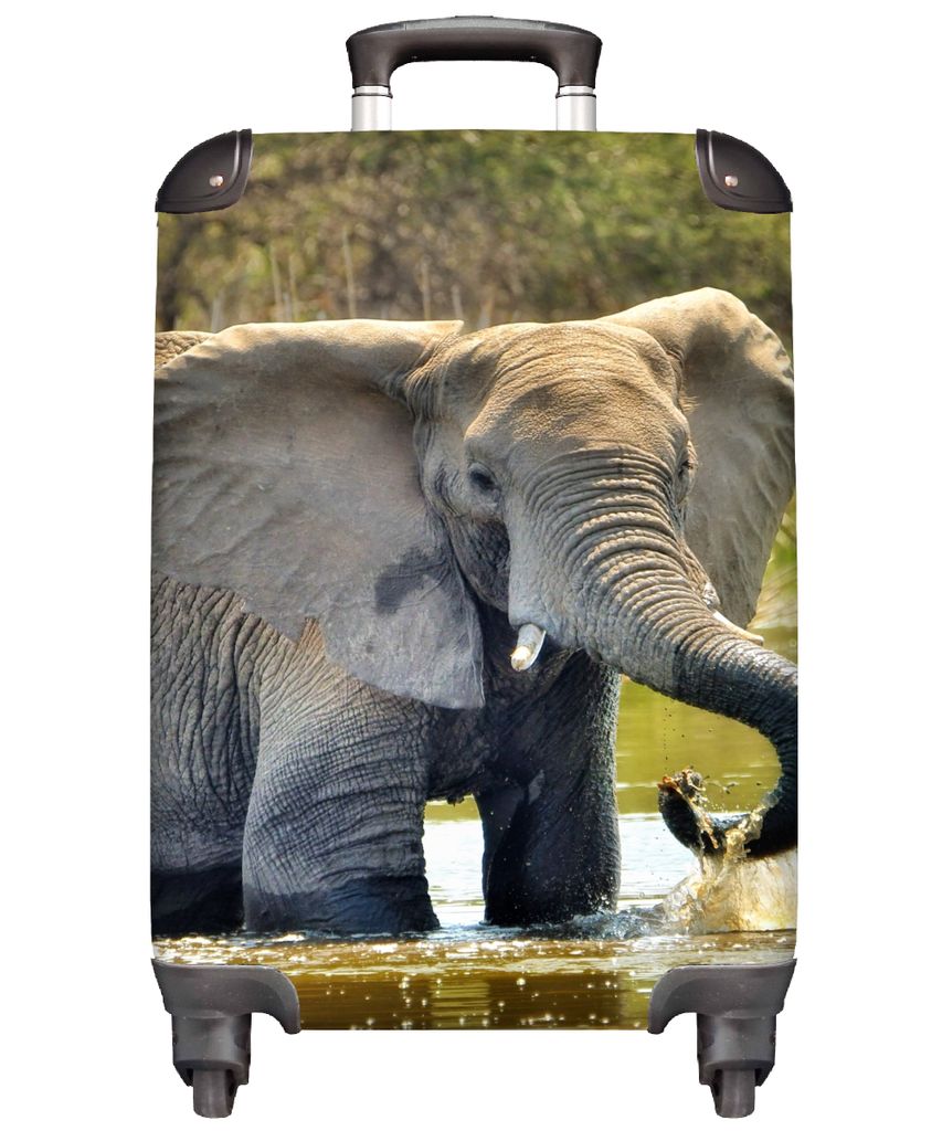 MuchoWow Koffer Handgepäck Trolley Rollkoffer Kleine Reisekoffer mit 4 Rollen - Elefant - Wasser - Tiere - Natur - Cabin Size < 55x40x23 cm & 55...