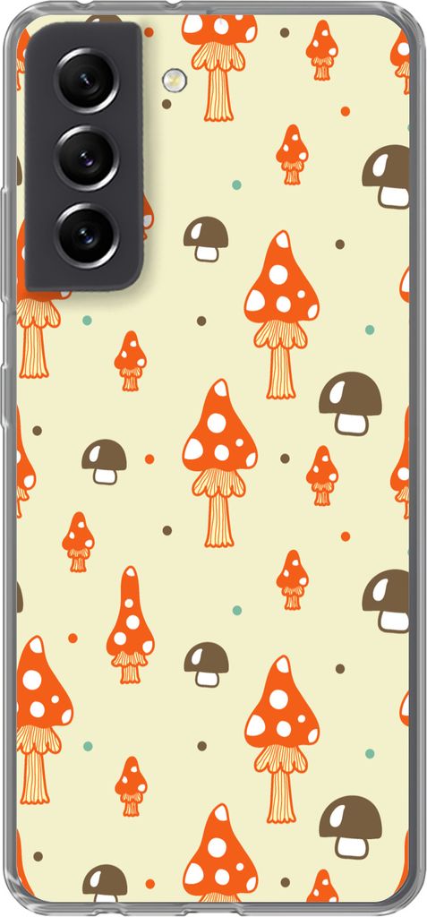 MuchoWow Handyhülle Schutzhülle Hülle für Telefoonhoesje Samsung Galaxy S21 FE Muster - Pilz - Orange Silikon Softcase Handy Hülle - Mobilte...