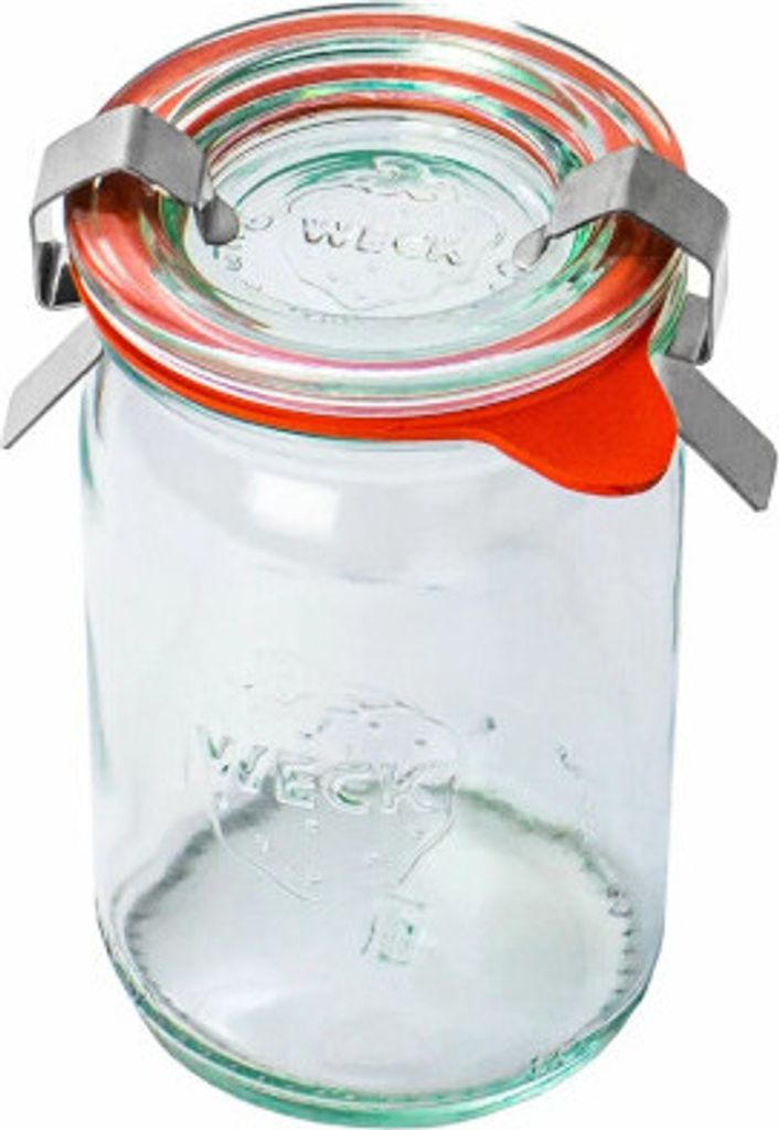 WECK Zylindrische Dose ZYLINDER 145 ml mit Deckel, Verschluss und 2 Verschlüssen 12 Stück