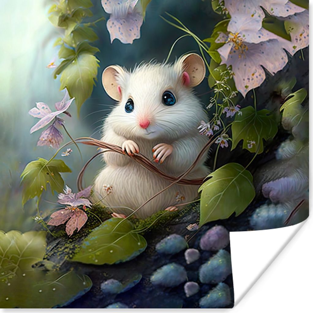 MuchoWow Poster Maus - Wald - Blumen - Illustration - Waldtiere 30x30 cm - Wandposter - Printing
