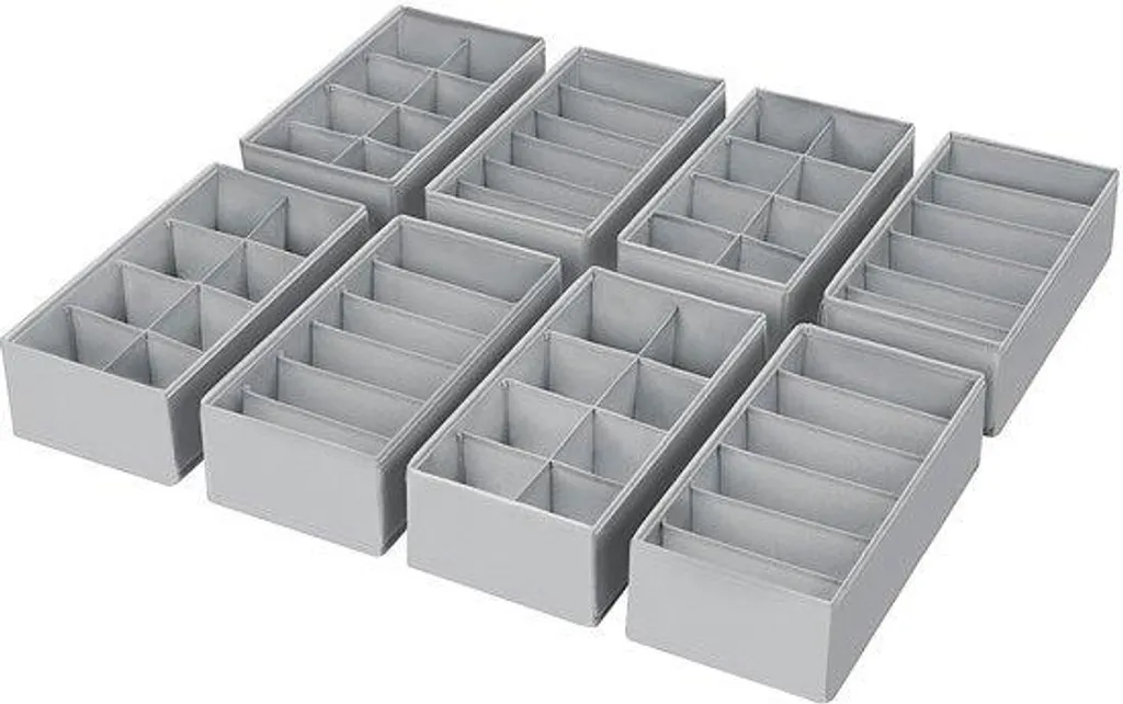 Système de Rangement Gris pour Chaussettes et Couches - Lot de 8 Bacs