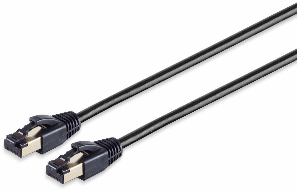 Helos Patchkabel F/FTP Cat 8.1 schwarz 0,25m -Twisted Pair, doppelt geschirmt, 4 x 2 x AWG 26