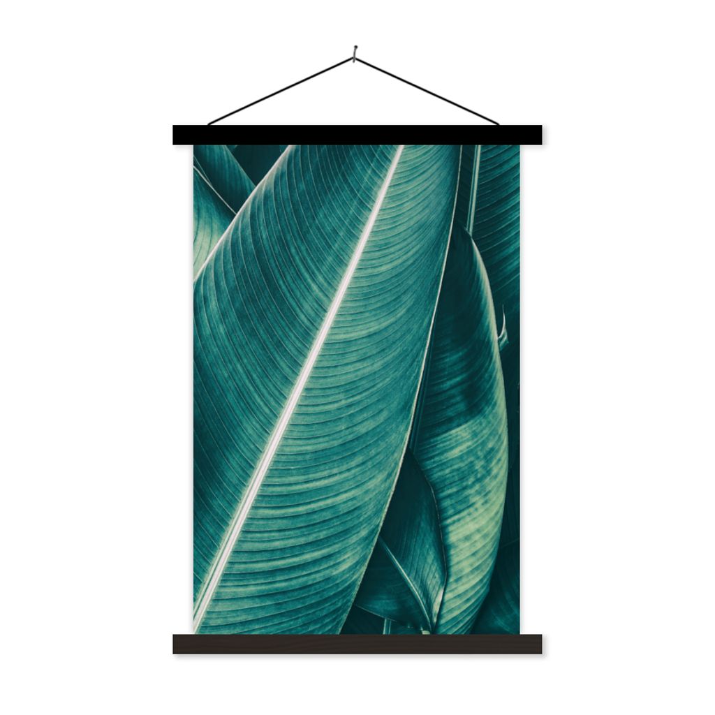 MuchoWow Textilposter Blätter - Makro - Tropisch - Mädchen - Kinder - Jungen 60x90 cm mit schwarzem Rahmen - Poster Wohnzimmer